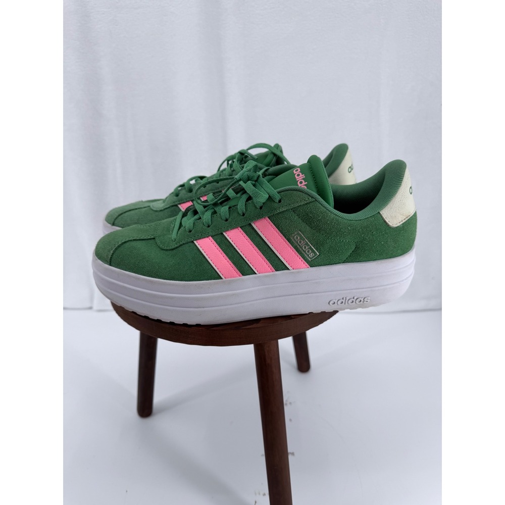 Adidas VL Court Base Platform Green Pink Suede Sneakers Womens 11 Chunky Skater